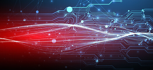 Abstract background with plexus effect. Scientific and technological concept with the use of technical elements.