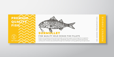 Wall Mural - Premium Quality Surmullet Vector Packaging Label Design Modern Typography and Hand Drawn Fish Silhouette Seafood Product Background Layout