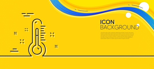 Wall Mural - Thermometer line icon. Abstract yellow background. Temperature diagnostic sign. Fever measuring symbol. Minimal thermometer line icon. Wave banner concept. Vector