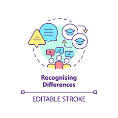 Sticker - Recognising differences concept icon. Personal approach. Principle of learning abstract idea thin line illustration. Isolated outline drawing. Editable stroke. Arial, Myriad Pro-Bold fonts used