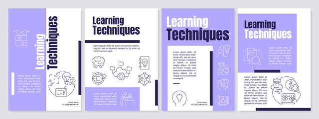 Learning techniques and principles purple brochure template. Leaflet design with linear icons. Editable 4 vector layouts for presentation, annual reports. Anton, Lato-Regular fonts used