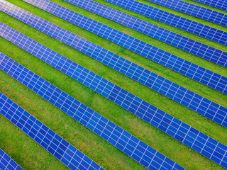 Aerial top view of a solar pannels power plant.