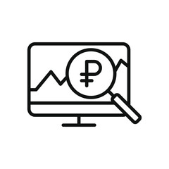 Wall Mural - Ruble monitoring. Financial analysis, money research line icon isolated on white background. Vector illustration