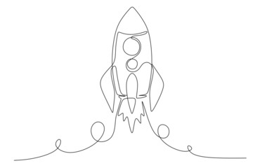 Wall Mural - Single continuous line drawing rocket 