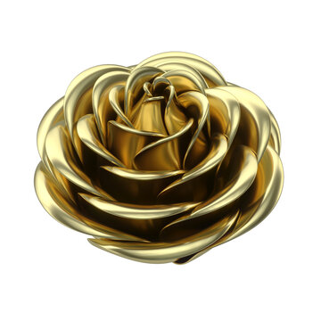 Golden rose, gold flower isolated on white background 3d rendering