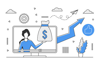 Poster - Successful commerce online business. Digital company profit, increasing revenue vector monocolor illustration