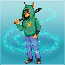 Cool Illustration Of Doberman With A Stylus In Hand