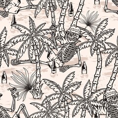 Sticker - Tropical tourism monochrome pattern seamless