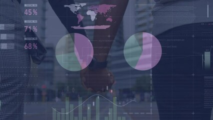 Poster - Animation of financial data processing over happy diverse couple