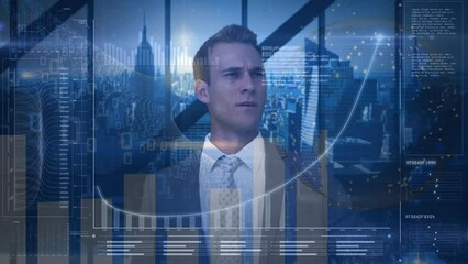 Poster - Animation of data processing over caucasian businessman