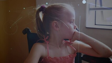 Poster - Animation of network of connections over sad disabled caucasian schoolgirl