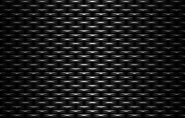 Vector black embossed pattern metal grid seamless background. Diamond shape cell endless texture. Web page fill dark crystal geometric pattern