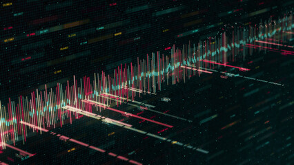 Poster - Geometric cyber graph visualization of network business situation. Animation. Abstract animation of digital 3d financial chart showing the rise and falling value of the global stock market