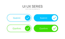 Submit Button For UI UX, Mobile Application, Presentation. Hand Click Approve Sign. True Symbol. Confirm Buton. Simple Flat Design Pastel Color. Isolate On White Background. Submit And Confirm Icons.