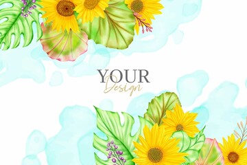 Wall Mural - Watercolor sunflower background design
