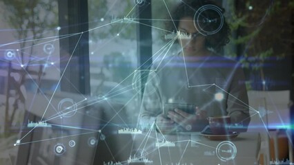 Poster - Network of connections and data processing against african american man using smartphone