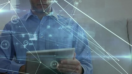 Poster - Network of connections and data processing against caucasian man using digital tablet