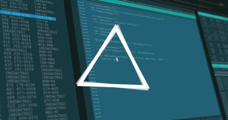 Poster - Animation of triangle rotating over data processing on computer screens