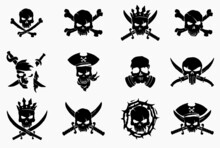 A Collection Of 12 Vector Skulls You Can Use These Pirate Skulls To Print On T-shirts, Clothes, Pirate Flags, Mugs, Pillows, Snowboards And Other Items And Things.
