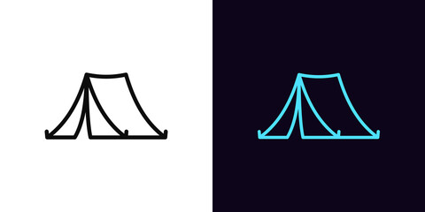 Poster - outline camping tent icon, with editable stroke. linear tent silhouette, camp pictogram. camping she