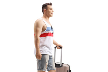 Poster - Young man with a suitcase going on a summer holiday