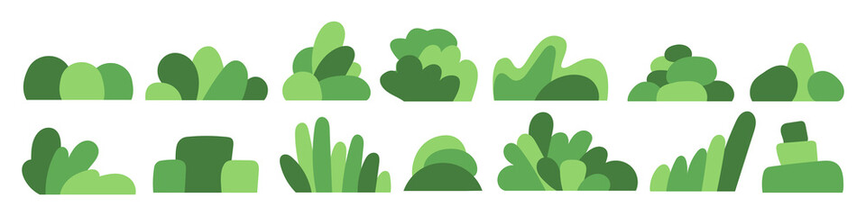 Wall Mural - shrub bush shrubbery tree simple abstract flat cartoon vector illustration. set of garden green plan