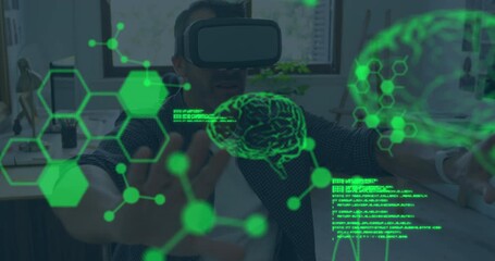 Poster - Animation of data processing over caucasian man using vr headset
