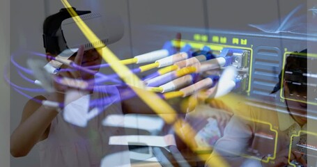 Poster - Animation of server room over biracial girl using vr headset