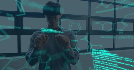 Poster - Animation of data processing over caucasian man using vr headset
