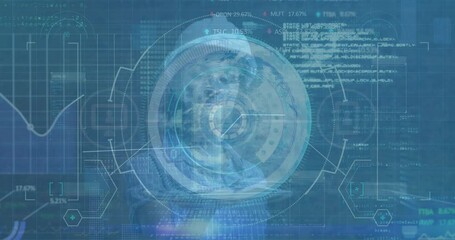 Poster - Animation of data processing over caucasian female worker