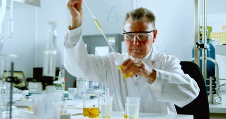 Poster - Animation of mathematical equations over caucasian male scientist in lab
