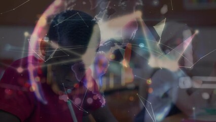 Poster - Animation of network of connections over smiling african american schoolboy and globe