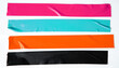 Set of pink, blue, orange, black tapes on white background. Torn horizontal and different size sticky tape, adhesive pieces.