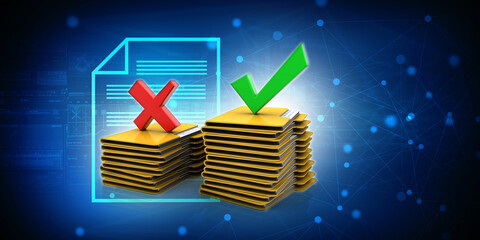 Poster - 3d rendering File folder with wrong sign and green check mark
