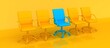 © adobedesigner - Blue chair standing out from the crowd. Business concept. We are hiring minimal background, job vacancy concept, 3D rendering.