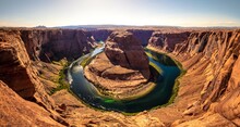 Horseshoe Bend In Arizona During Summertime With Amazing, Natural Views. Summer In USA. 