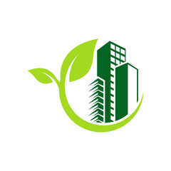 Canvas Print - green leaf building environment logo design vector