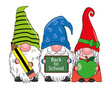 Cute gnomes with school supplies. isolated vector