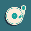 © vector_v - Green Vinyl player with a vinyl disk icon isolated on green background. Long shadow style. Vector