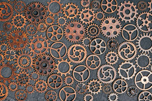 Abstract Background With Old Rusty Gears Gray Background.