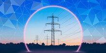 Safe Transmission Of Electricity, Preservation Of The Environment. High-voltage Power Lines Under A Protective Dome. Graphic Image Of The Control