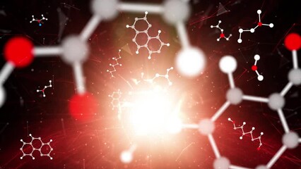 Poster - red danger molecules looping motion animation.