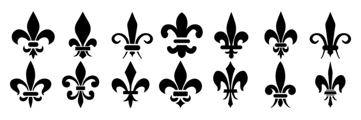 Vector illustration heraldic emblem. Royal fleur-de-lis symbol set.