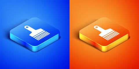 Canvas Print - Isometric Paint brush icon isolated on blue and orange background. Square button. Vector