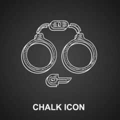 Canvas Print - Chalk Handcuffs icon isolated on black background. Vector