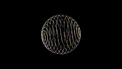 Poster - Animated neon background with rotating sphere symbol. Pattern rainbow random plexus lines. Circular maze. Hypnosis session. Stunt. Intro computer screensavers, business, technology, logo, science. 4k