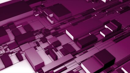 Poster - Colorful cubes on 3d surface. Motion. Stretching virtual space with cubes. 3D image of geometric structure made of cubes