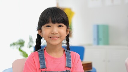 close up portrait of little girl nice look attractive charming cute lovely cheerful girl after finis