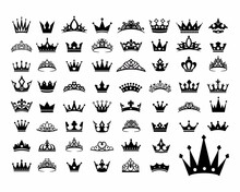 Royal King Crown Queen Princess Tiara Diadem Prince Crowns Silhouette Logo Vector Illustration Set