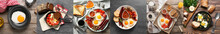 Set Of Nutrient Breakfasts With Eggs, Top View